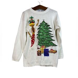 Vintage Ugly Christmas Knit Sweater Festive Sequin Holiday Women’s One Size